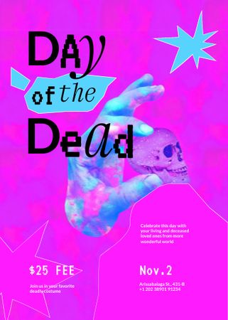 Template di design Day of the Dead Celebration with Hand holding Skull Invitation