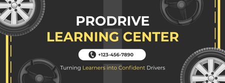 Προσφορά Υπηρεσιών Κέντρου Εκμάθησης Επαγγελματικής Οδήγησης σε μαύρο χρώμα Facebook cover Πρότυπο σχεδίασης