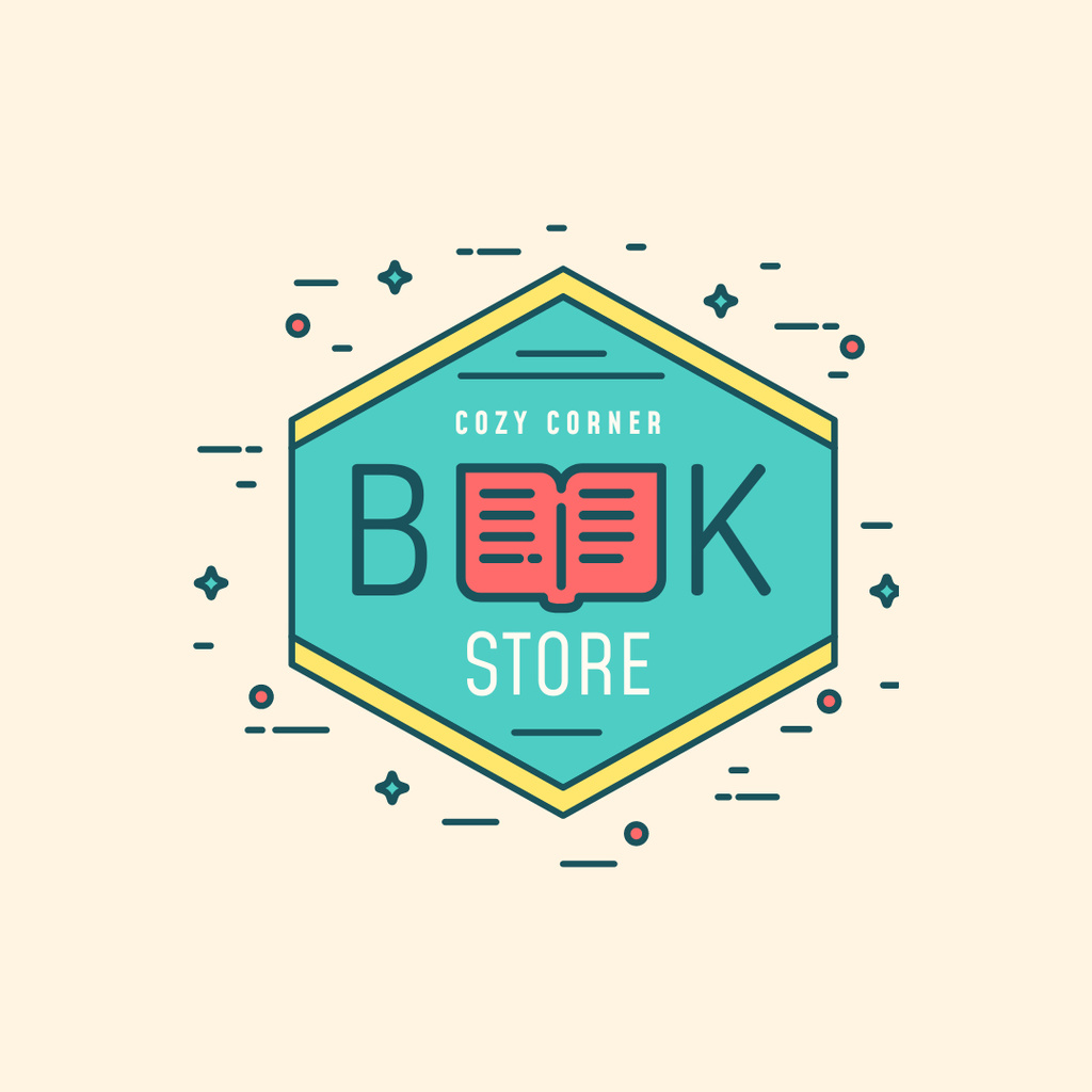 Bookstore Ad with Open Book Icon Logo 1080x1080pxデザインテンプレート