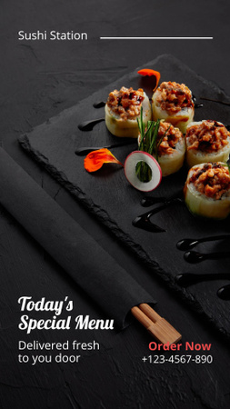 Designvorlage Japanese Restaurant Offer Fresh Sushi für Instagram Video Story
