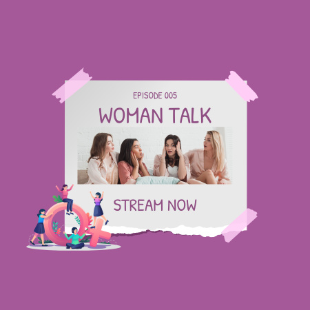 Plantilla de diseño de Anuncio de episodio de podcast con conversación de mujeres Podcast Cover 