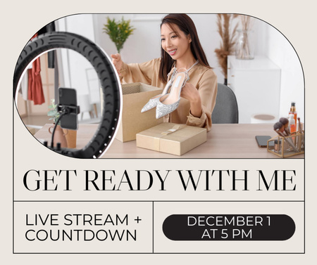 Template di design Live Stream Ad with Woman unpacking Stylish Shoes Facebook