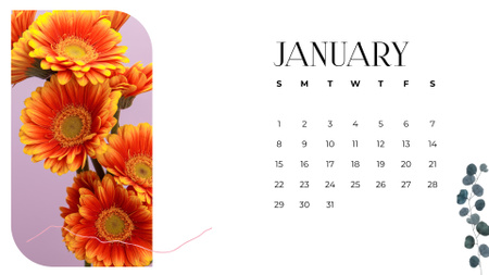 Beautiful Flowers with Orange Petals Calendar Design Template