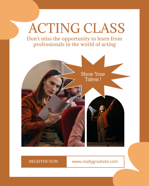 Acting Classes with Stylish Woman in Sunglasses Instagram Post Verticalデザインテンプレート
