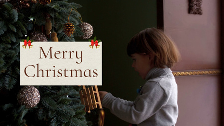 Ontwerpsjabloon van Full HD video van schattig kind versieren kerstboom