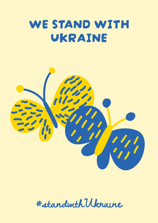 Butterfly in Ukrainian Flag Colors Poster Design Template