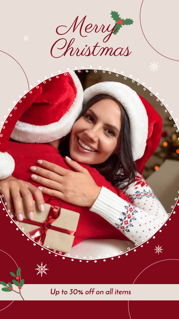 Happy Couple with Christmas Gift Hugging  Instagram Story Design Template