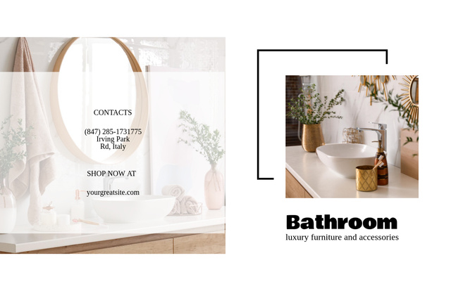 Comfy Bathroom Accessories and Flowers in Vases Brochure 11x17in Bi-fold Design Template