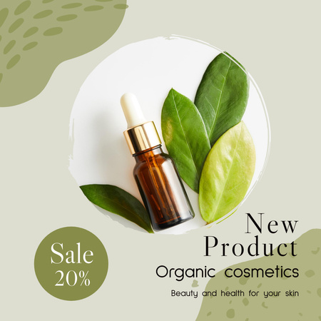 Organic Cosmetics Ad with Bottle of Serum Instagram Design Template