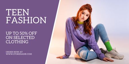 Teen Fashion Clothing With Discount Twitter Design Template