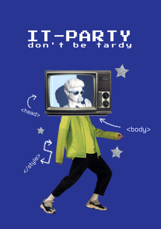 Party announcement with TV-headed man Flyer A5 Design Template