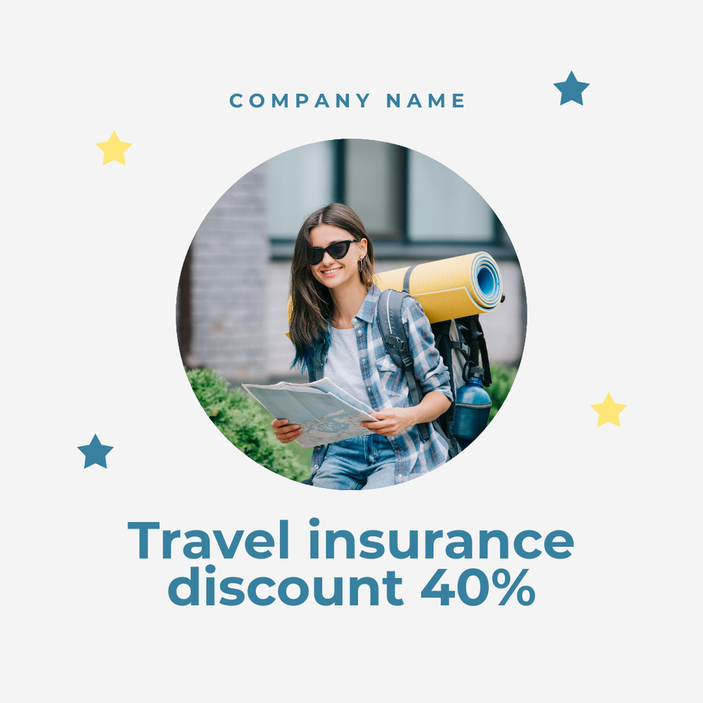 Young Woman Walking with Map for Travel Insurance Ad Instagramデザインテンプレート