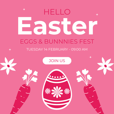 Easter Festival Announcement with Cute Illustration of Egg and Carrot Instagram Design Template