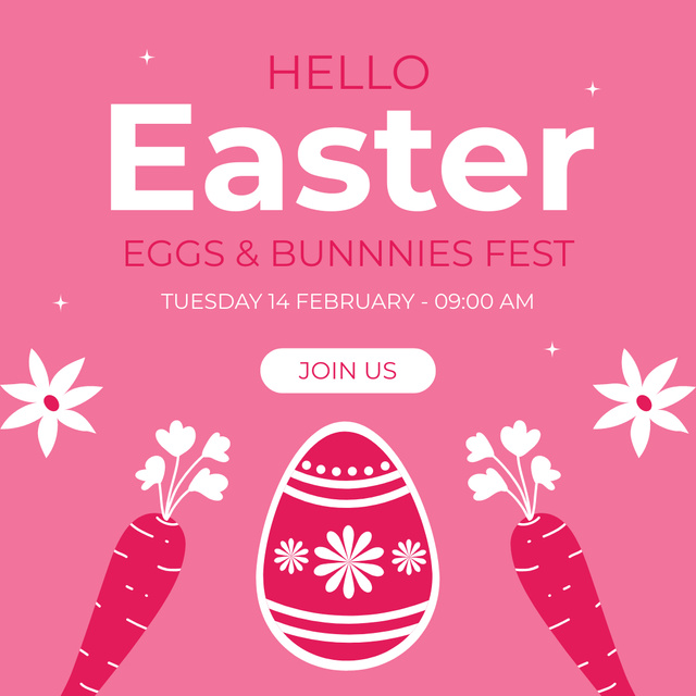 Easter Festival Announcement with Cute Illustration of Egg and Carrot Instagram Tasarım Şablonu