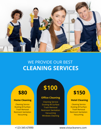 Template di design Cleaning Services Ad with Smiling Team Flyer 8.5x11in