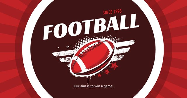 Football Event Announcement Ball in Red Facebook ADデザインテンプレート