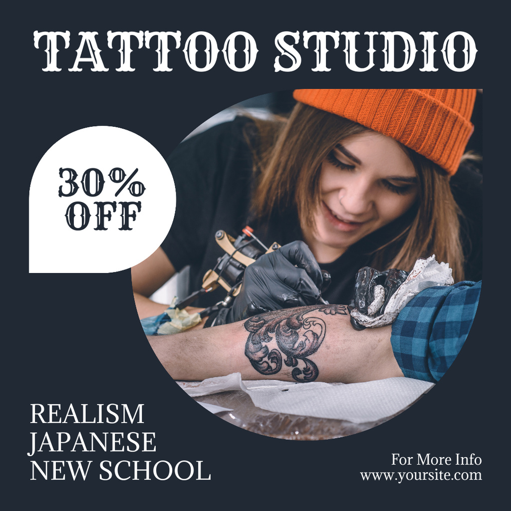 Designvorlage Various Styles Of Tattoos In Studio With Discount für Instagram