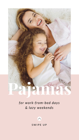 Ontwerpsjabloon van Instagram Story van Pajamas Sale Offer with Happy Mother and Daughter