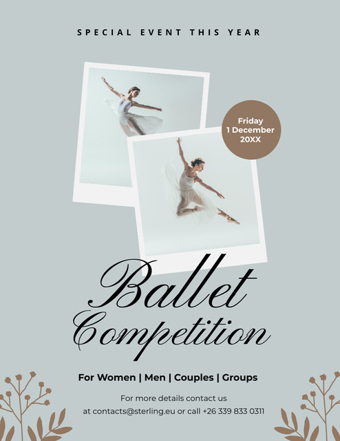Wonderful Ballet Competition Announcement In Blue Flyer 8.5x11in Design Template