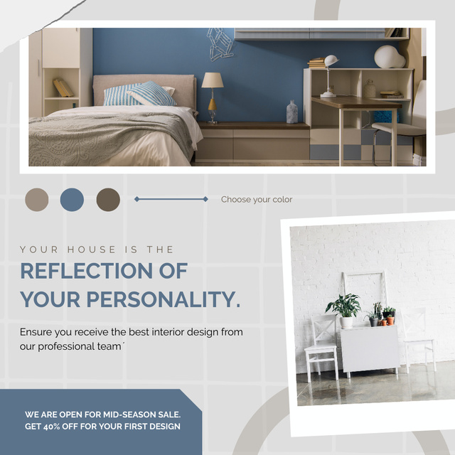 Offer Discount on Home Interior Design Services with Colors Palette Instagram Šablona návrhu