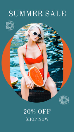 Young Woman in Swimsuit with Watermelon Instagram Story – шаблон для дизайну