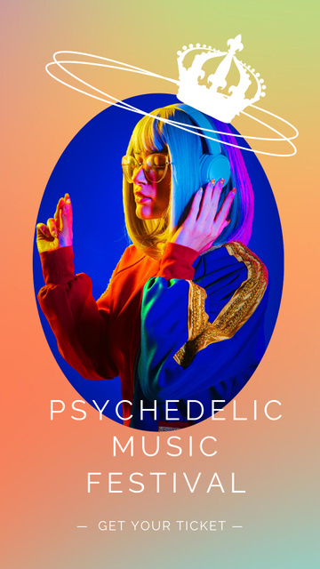 Psychedelic Music Festival Announcement Instagram Story tervezősablon