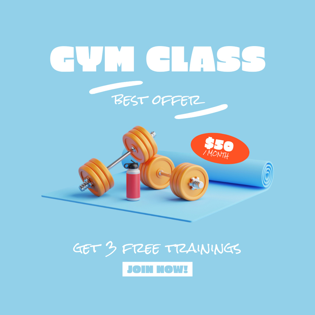 Gym Classes Ad with Fitness Equipment Instagramデザインテンプレート