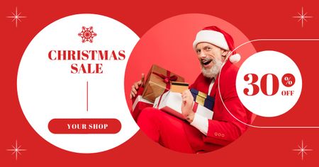 Santa with Gifts on Christmas Discount Red Facebook AD Design Template
