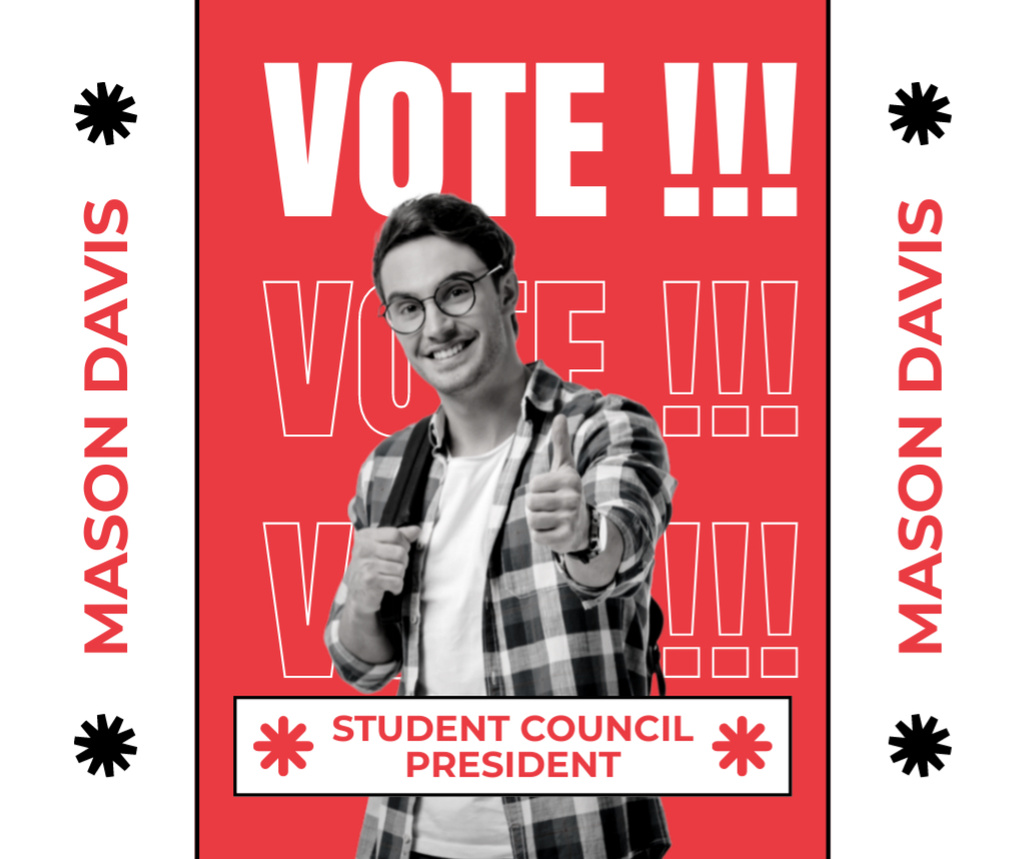 Plantilla de diseño de Black and White Photo of Guy for Student Council Elections Facebook 