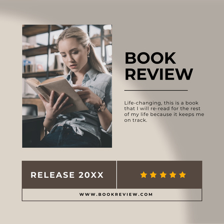 Book Review with Reading Young Woman Instagram Design Template