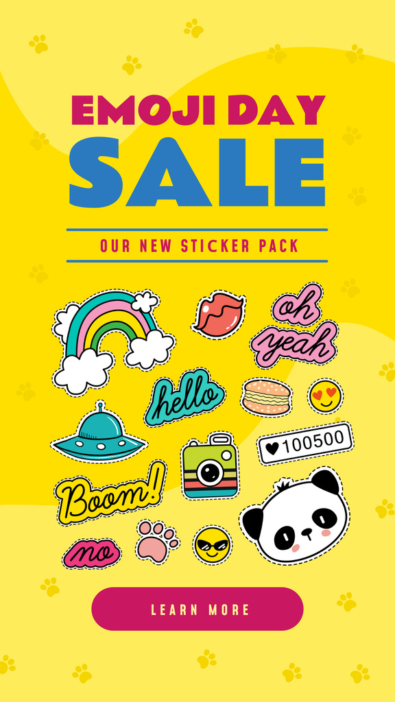 Emoji Day Sale Stickers Set on Yellow Instagram Story Modelo de Design