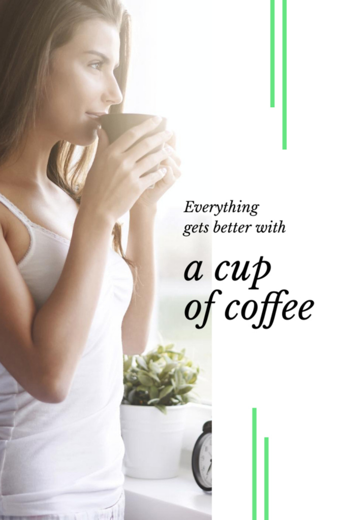Ontwerpsjabloon van Postcard 4x6in Vertical van Quote about Coffee In Morning