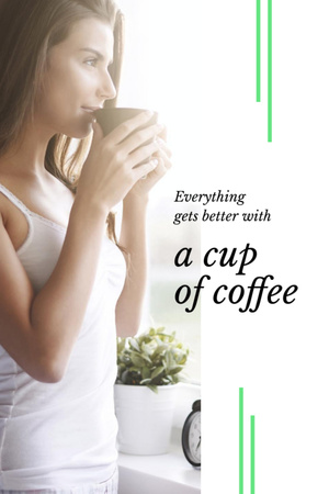 Woman Drinking Coffee In Morning Postcard 4x6in Vertical Design Template