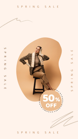 Spring Sale Announcement with Woman in Stylish Costume Instagram Story tervezősablon