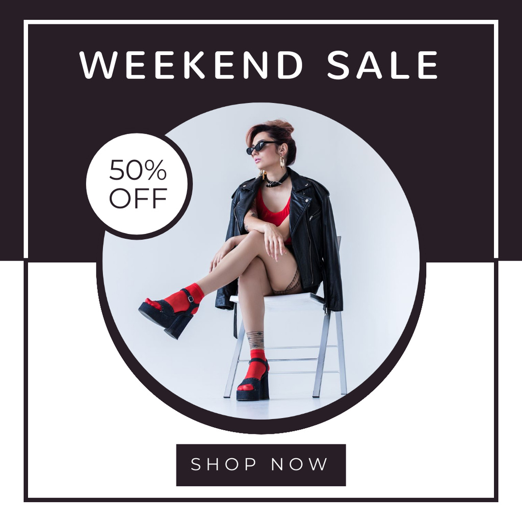 Designvorlage Weekend Sale Of Women's Garments At Half Price für Instagram