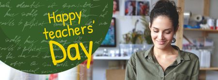 Teacher's Day Greeting with Teacher in Classroom Facebook cover Design Template