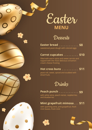 Nabídka velikonočních jídel s malovanými zlatými vejci Menu Šablona návrhu