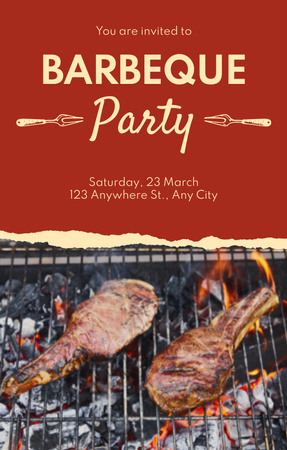 Barbecue Party Ad with Grilling Meat Photo Invitation 4.6x7.2in Design Template