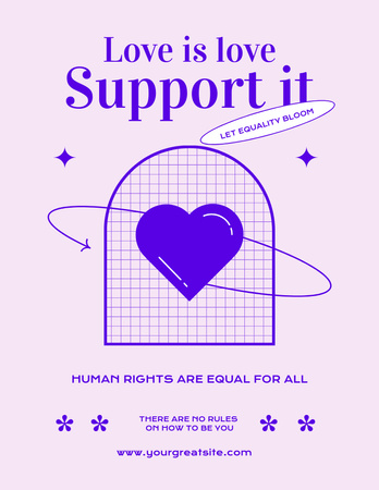 Plantilla de diseño de Conciencia de Tolerancia a LGBT con Corazón Púrpura Poster 8.5x11in 