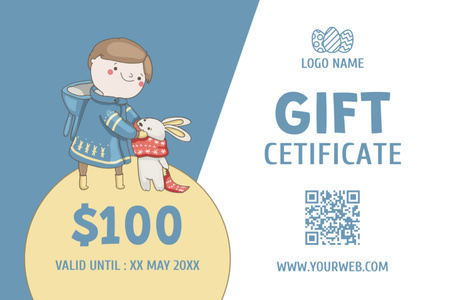 Cute Little Boy with Easter Bunny Gift Certificate Design Template