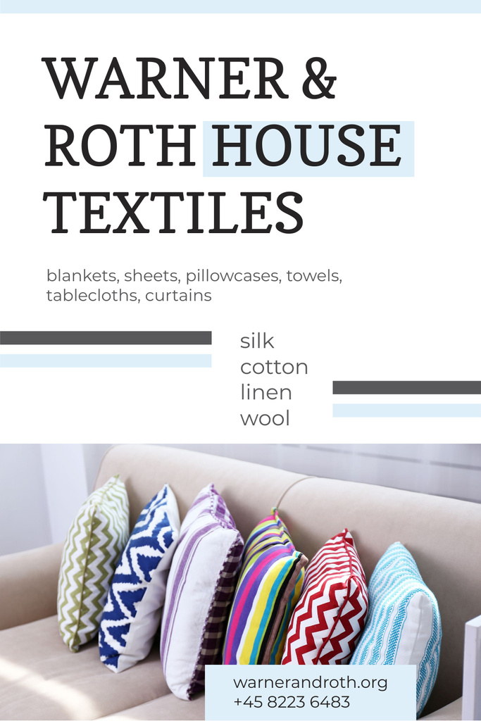 Designvorlage House Textiles Ad with Colorful Pillows für Pinterest