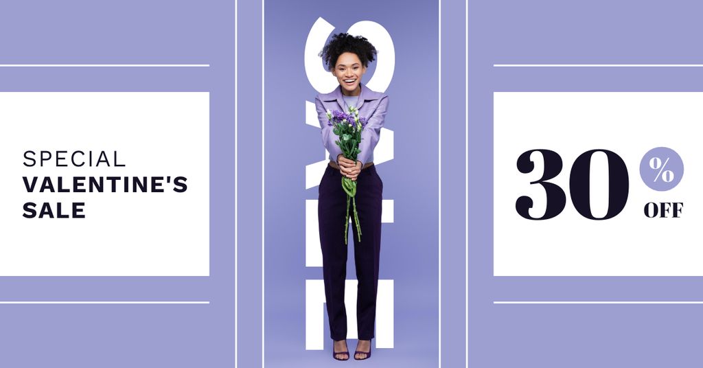 Designvorlage Special Valentine's Day Sale with Beautiful American Woman für Facebook AD