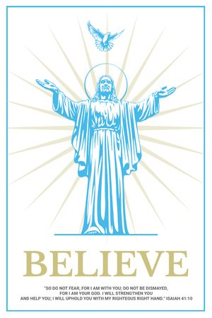 Religious Faith Christ Statue in Blue Tumblr Design Template