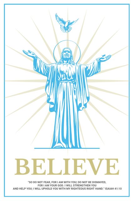 Religious Faith Christ Statue in Blue Tumblr Design Template