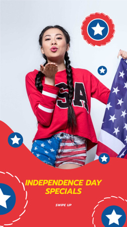 USA Independence Day Special Offer with Girl sending Kiss Instagram Story Design Template