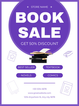 Modèle de visuel Annonce de remise sur les livres sur Purple - Poster US