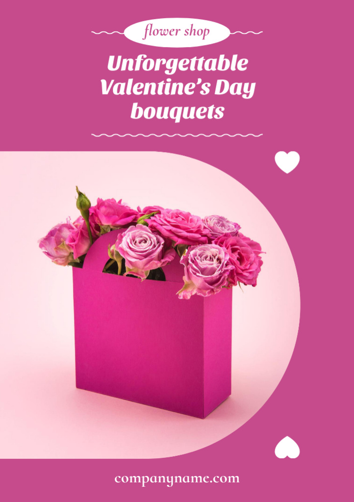 Flower Shop Ad with Bouquet for Valentine’s Day Postcard A5 Vertical Design Template