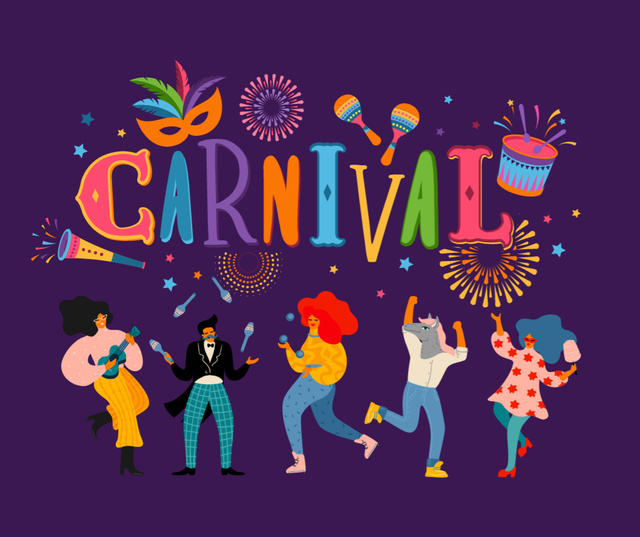 Carnival Announcement with Dancing People Facebook Modelo de Design