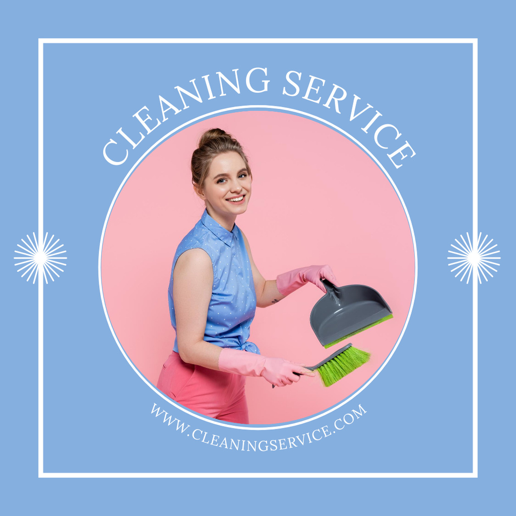 Cleaning Services Offer with Tools in Blue Instagram Tasarım Şablonu