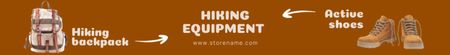 Stylish Hiking Backpacks And Shoes Offer In Brown Leaderboard Design Template